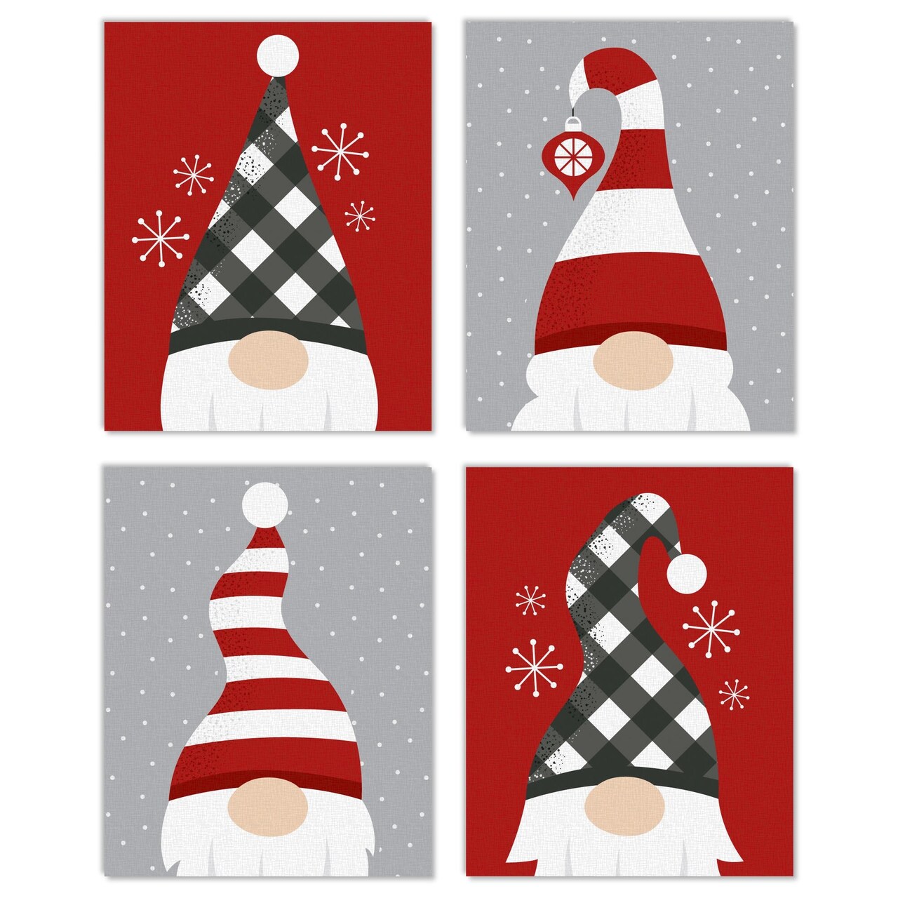 Big Dot of Happiness Christmas Gnomes - Unframed Holiday Linen Paper Wall Art - Set of 4 - Artisms - 8 x 10 inches